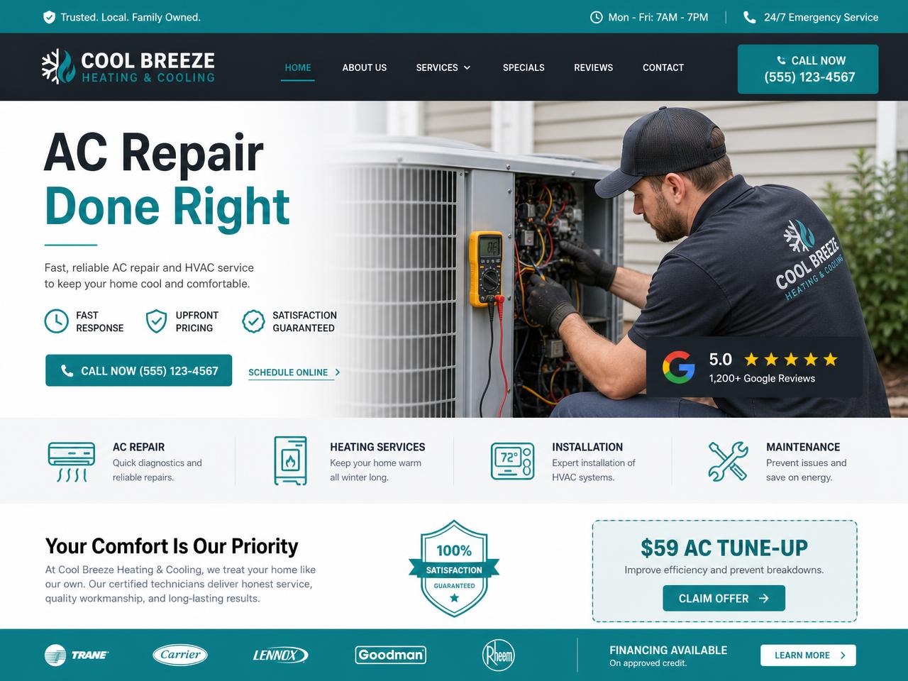 HVAC website built for a local business in Springfield, MO